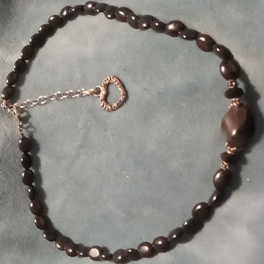 Black obsidian stone. collar / choker necklace 14  + 2 inches long